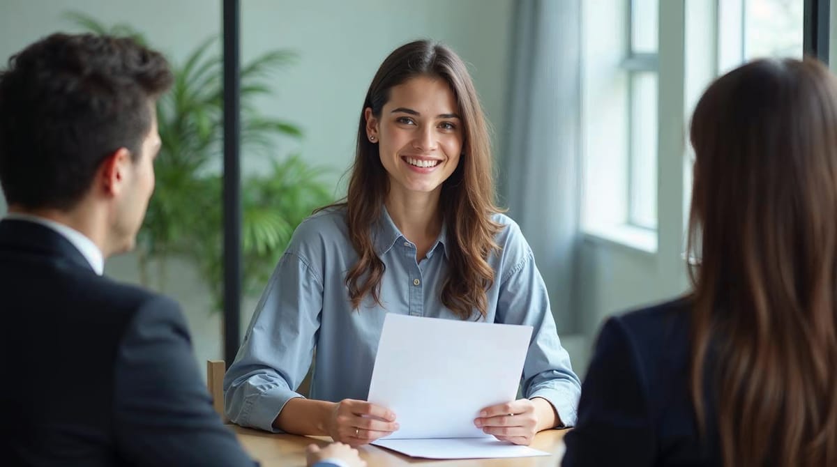 Joven graduado presentando su currículum en una entrevista de trabajo