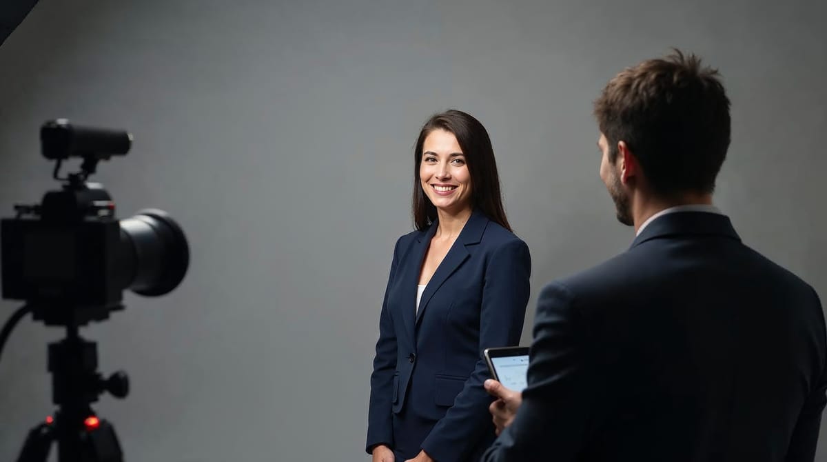 Sesión de fotos profesional para currículum en un estudio con fondo neutro