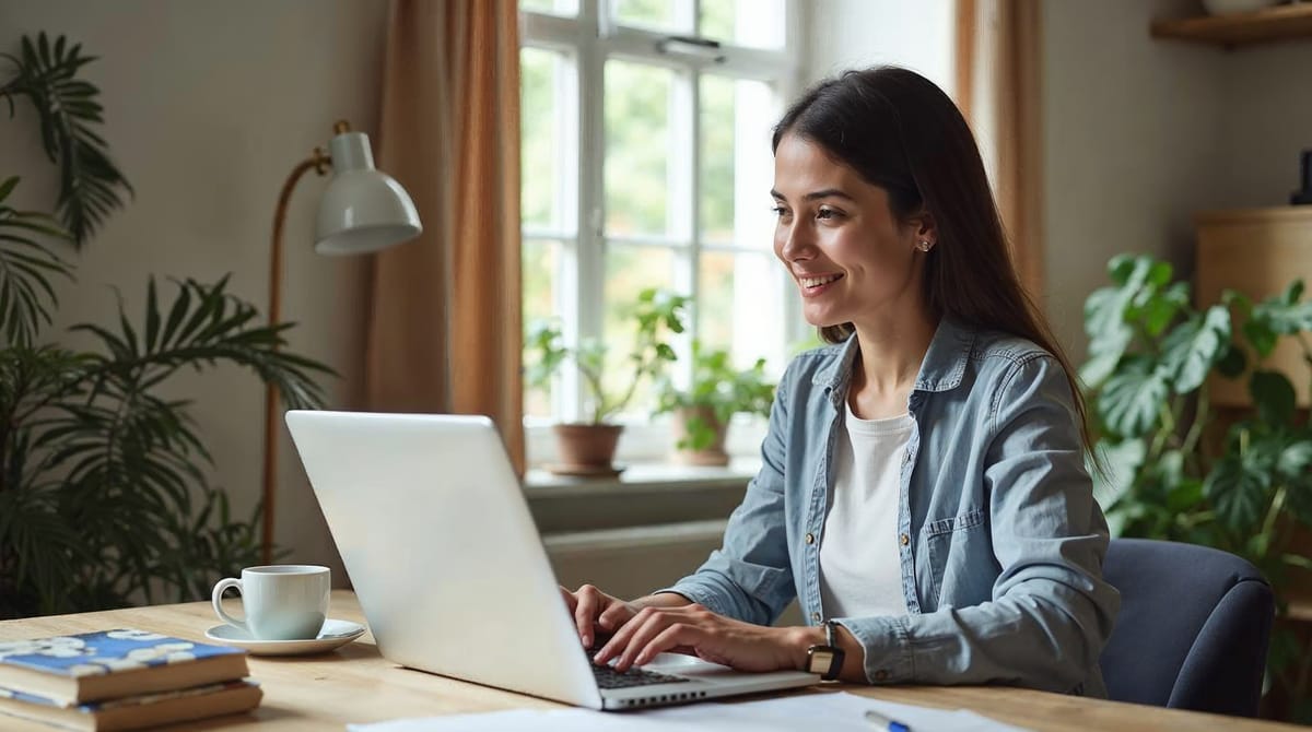 Persona formándose con un portátil durante una pausa laboral
