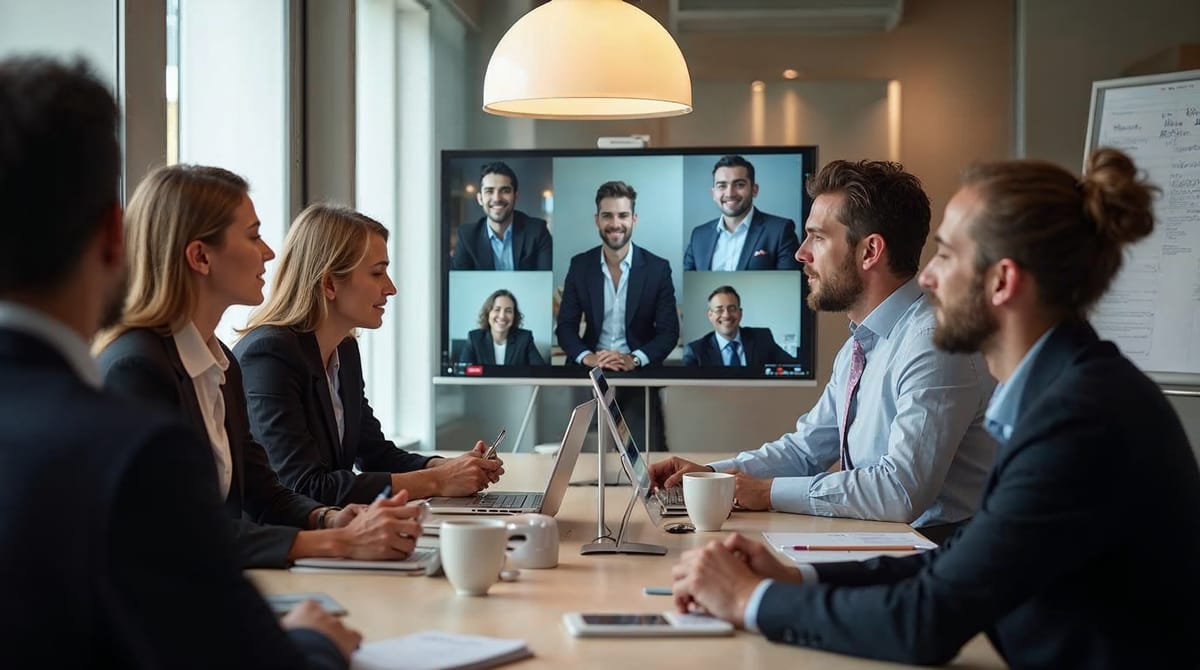 Equipo profesional internacional en reunión de trabajo colaborativa
