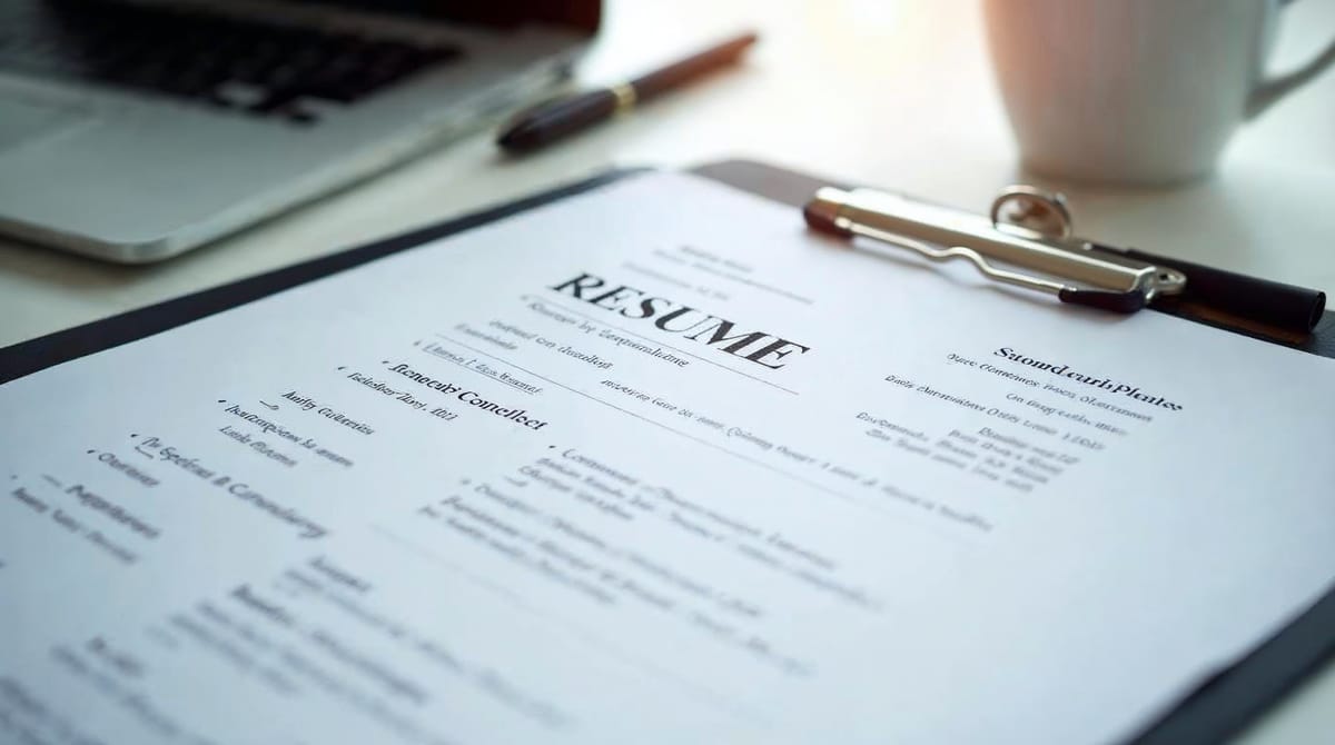 Profesional organizando las secciones de su currículum vitae en un escritorio moderno