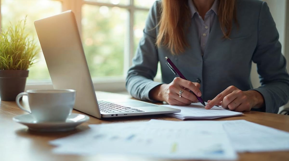 Profesional preparando las referencias de su currículum en una oficina moderna
